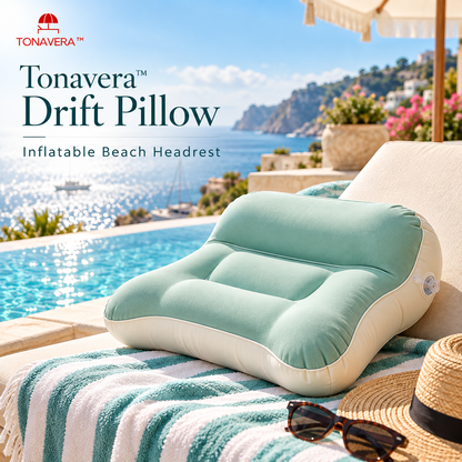Tonavera™ Drift Pillow – Inflatable Beach Headrest, Compact Poolside Travel Pillow, Soft Packable Lounger Cushion for Resort & Seaside Relaxation