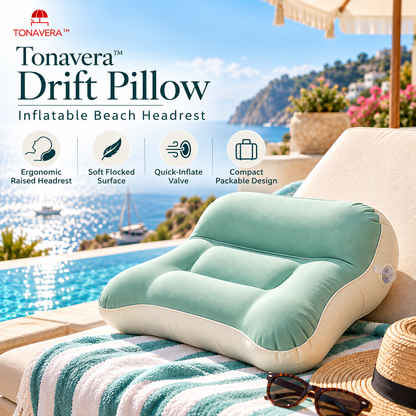 Tonavera™ Drift Pillow – Inflatable Beach Headrest, Compact Poolside Travel Pillow, Soft Packable Lounger Cushion for Resort & Seaside Relaxation