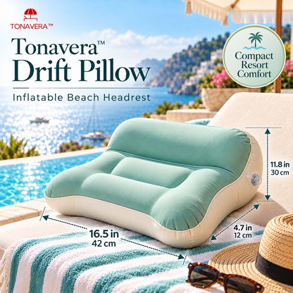 Tonavera™ Drift Pillow – Inflatable Beach Headrest, Compact Poolside Travel Pillow, Soft Packable Lounger Cushion for Resort & Seaside Relaxation