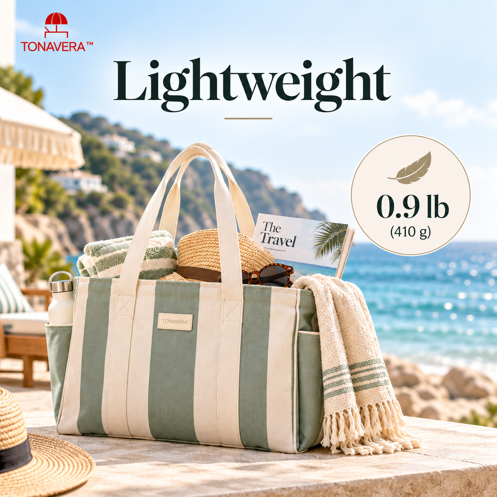 Tonavera™ Coast Fold – Premium Foldable Beach Tote Bag, Structured Resort Carryall, Large Sand-Ready Pool & Seaside Travel Bag